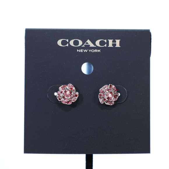 Coach Jewelry - Coach Sparkling Rose Stud Earrings - Silver/Pink/Red - NWT